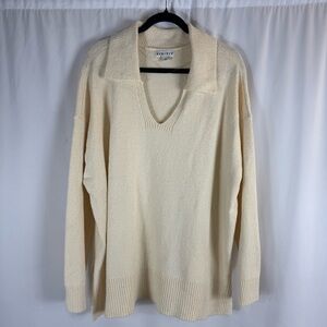 Ava and Vic pull over v neck collared sweater color: Beige Size:2X